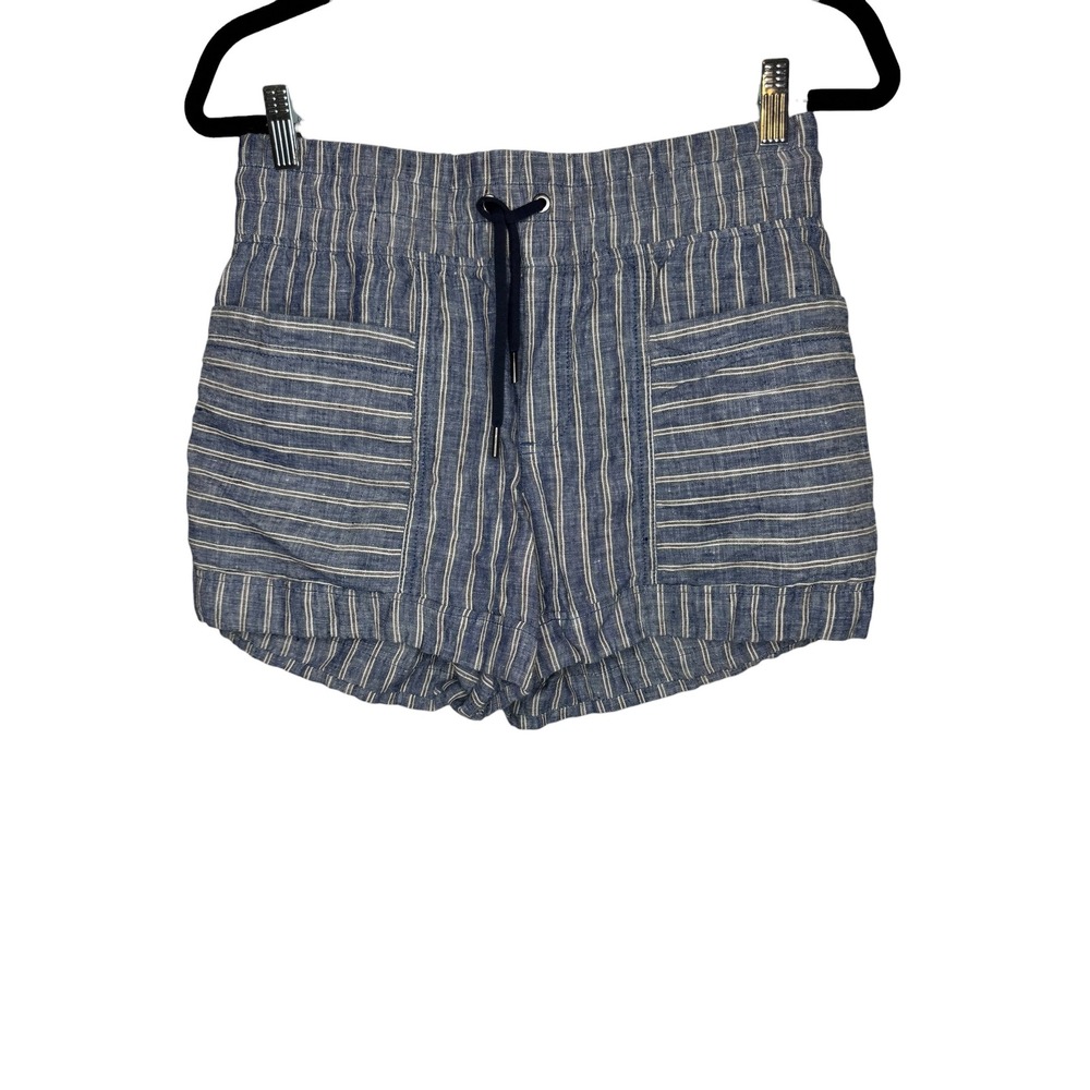 Athleta Beachside Cabo Linen Striped Shorts Blue White Womens Size 4